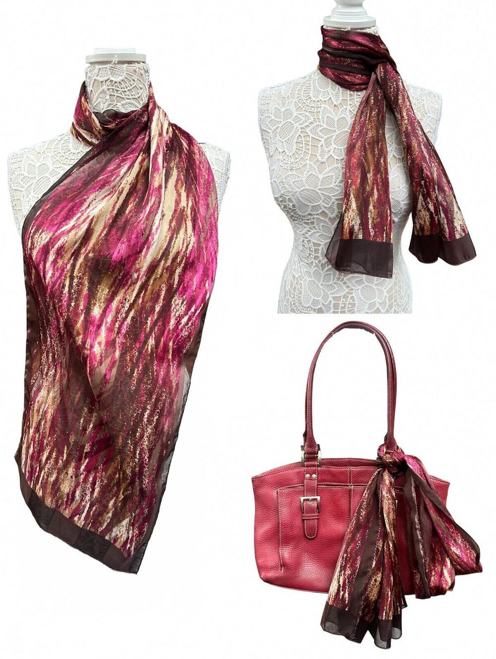 Metallic Abstract Scarf Wrap in Burgundy Gold and Black